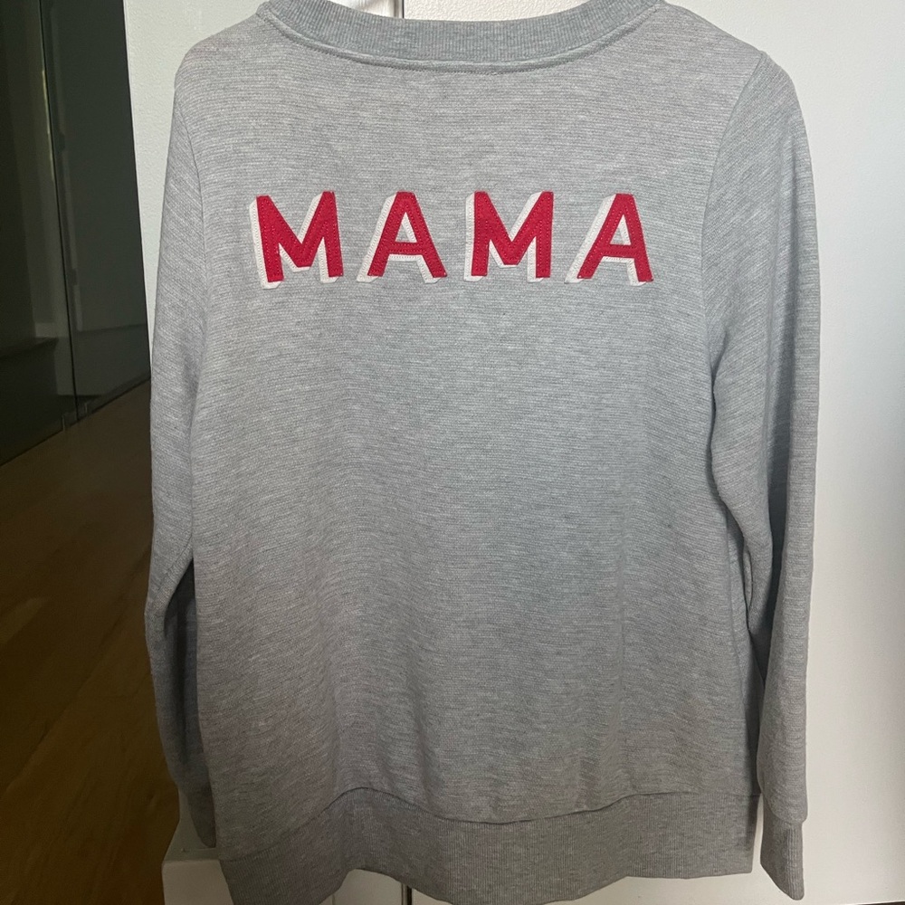 Ingrid & Isabel Gray Crewneck Sweater with Red 'MAMA' Appliqué